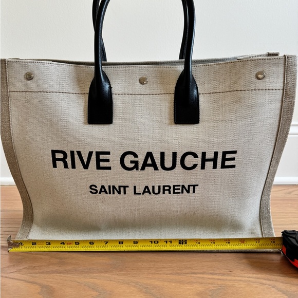 YSL Rive Gauche Canvas Tote in White Linen - Picture 3 of 14